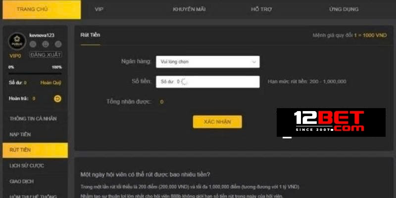 Hướng Dẫn Rút Tiền 12bet An Toàn Và Hiệu Quả